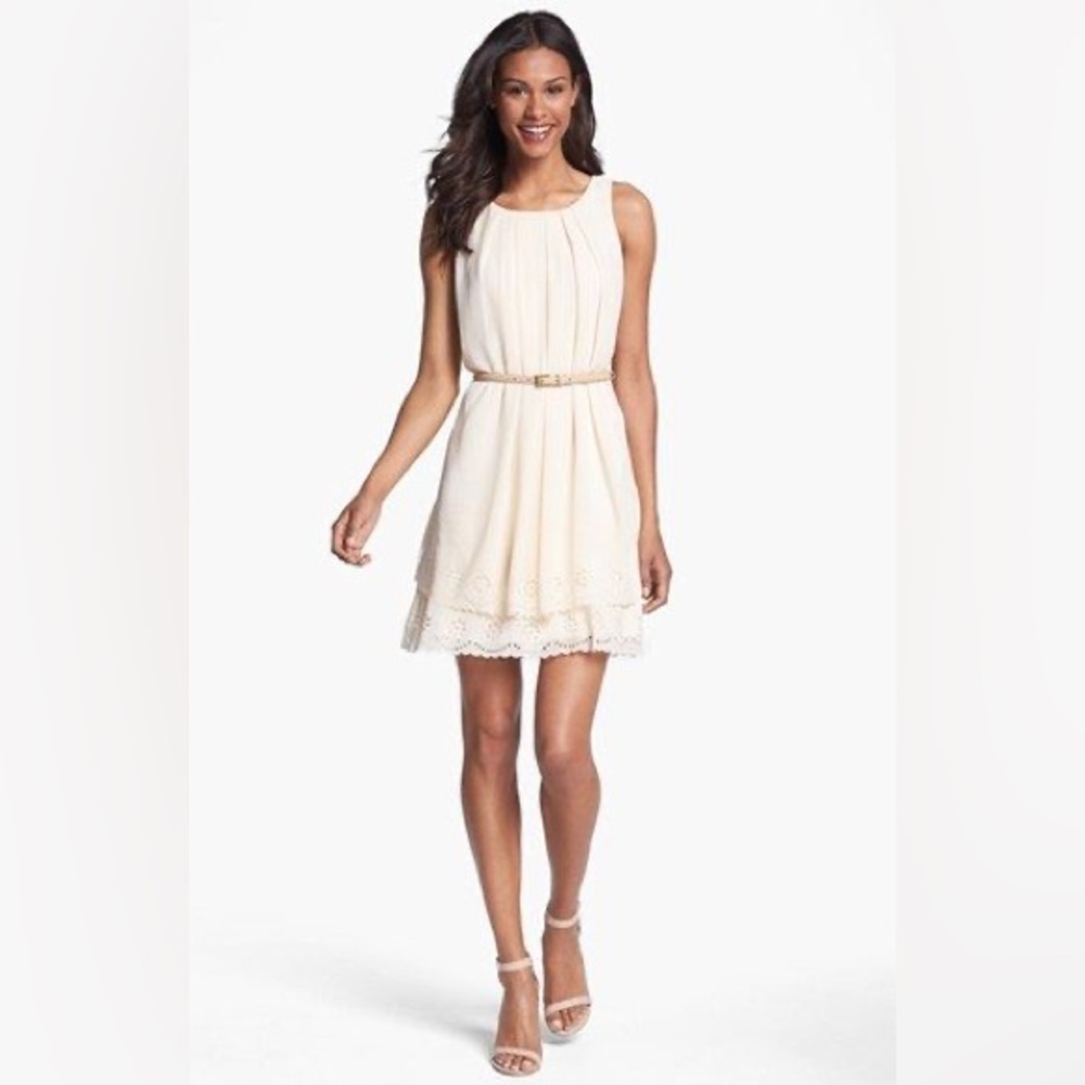 Jessica Simpson Cream Lace Hem Mini Dress - 2